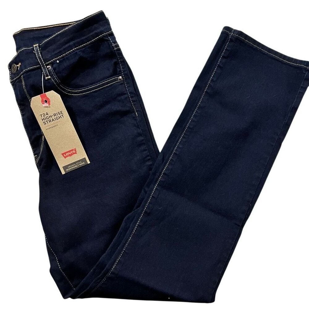 NWT Women’s Levi’s 724 hi rise straight Jeans 31x30 Stretch Denim  Dark Blue